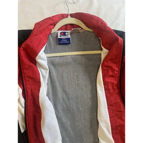 vintage Champion 90s color-block Men’s windbreaker Sz S classic red Black Y2K - Picture 7 of 9
